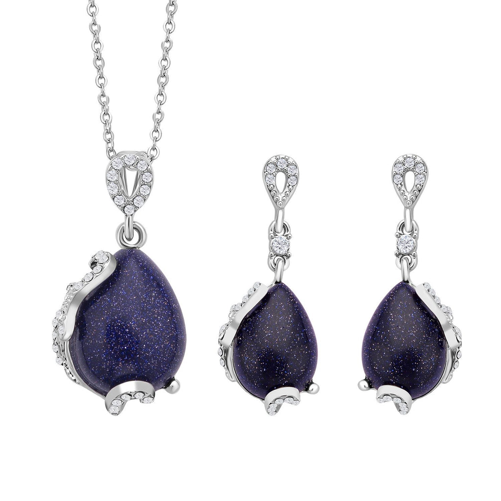 2er Set, Blaue Sandstein Ohrringe und Anhänger mit Kette, ca. 14.00 ct