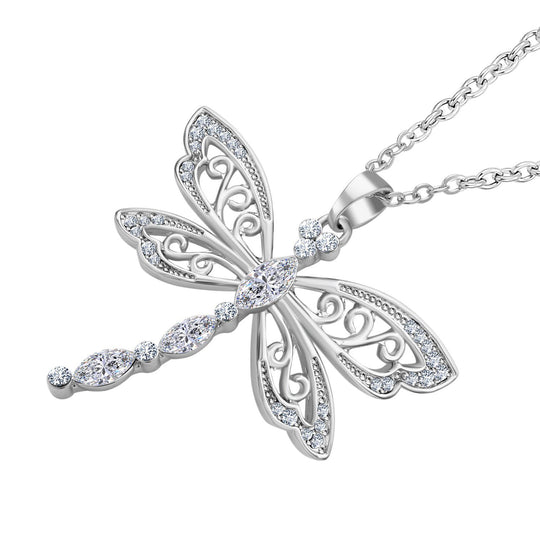 2er Set - Libelle Kristall-Anhänger mit Kette und Ohrringen, silberfarben