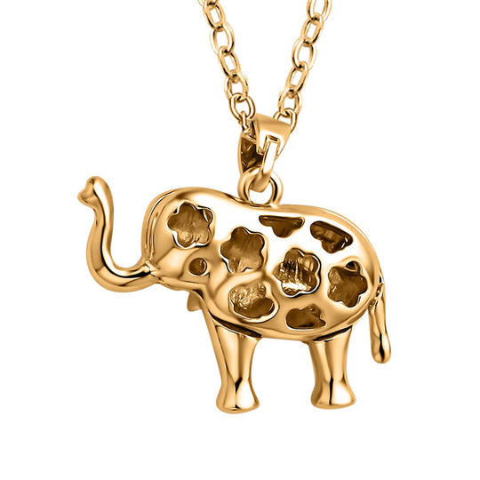 Weißer Kristall und schwarzer Kristall Elefantanhänger mit Kette, goldfarben