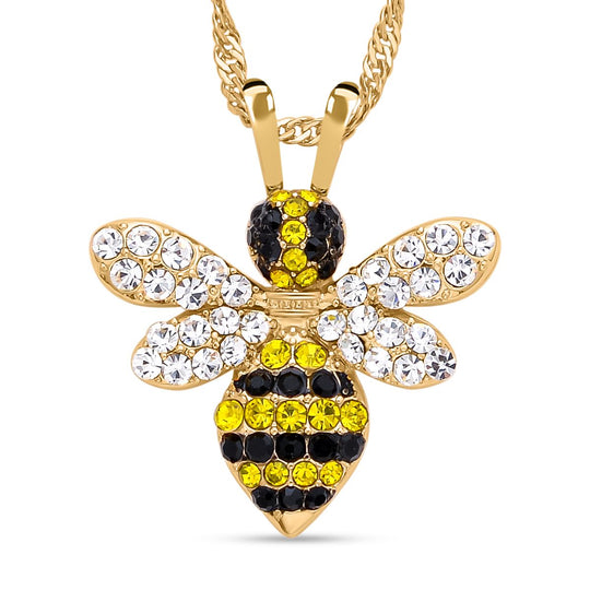 Mehrfarbige Kristall Bienen-Kette und Ohrringe, goldfarben