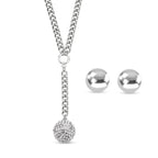 2er Set - Weißes Kristall-Collier und Ohrstecker, ca. 50 cm, silberfarben