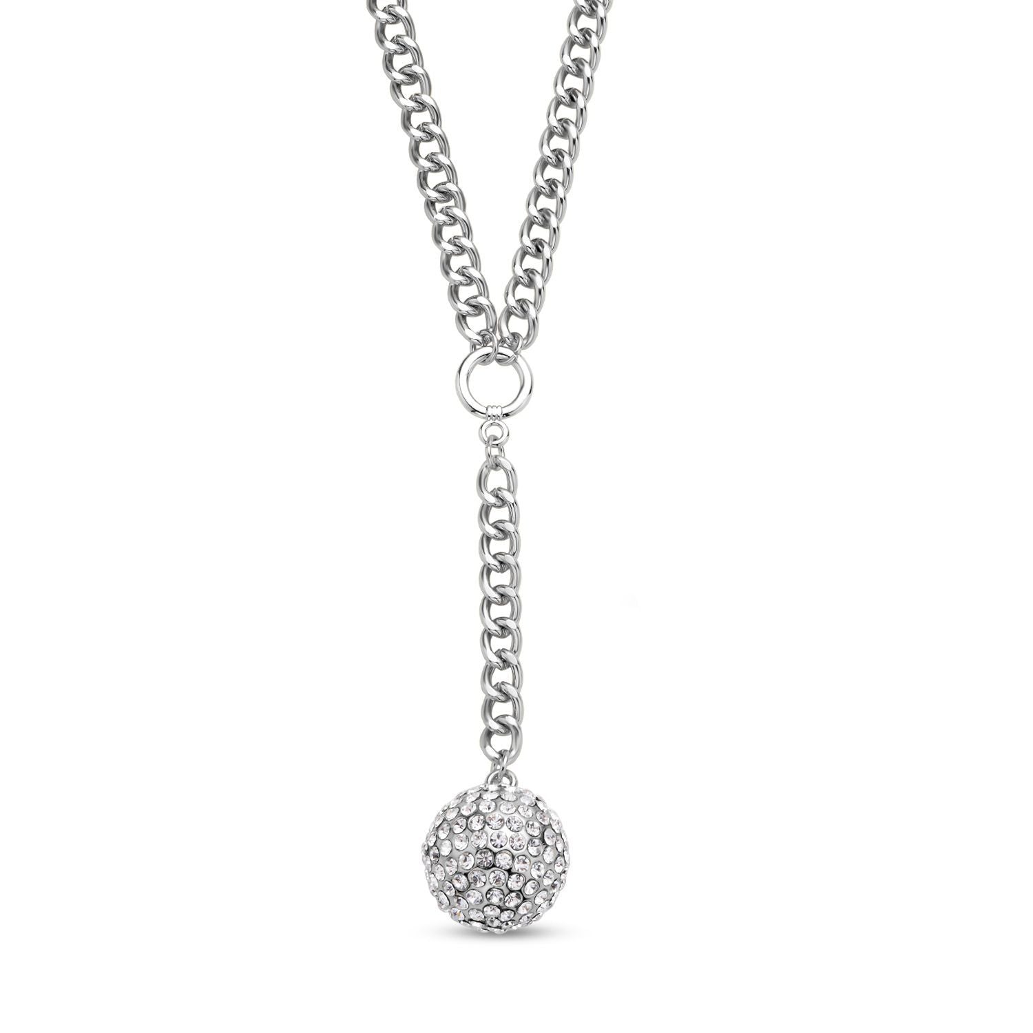 2er Set - Weißes Kristall-Collier und Ohrstecker, ca. 50 cm, silberfarben