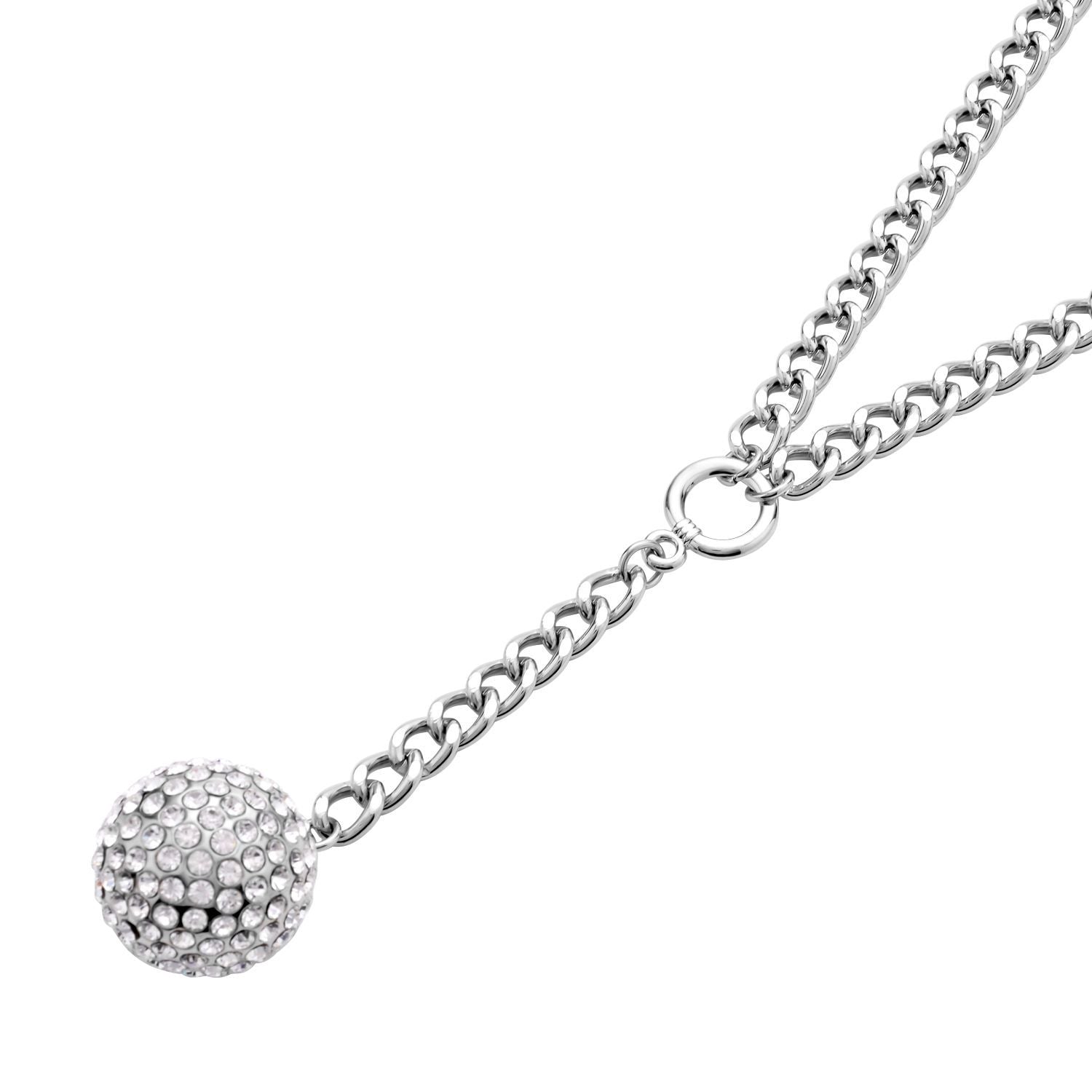 2er Set - Weißes Kristall-Collier und Ohrstecker, ca. 50 cm, silberfarben