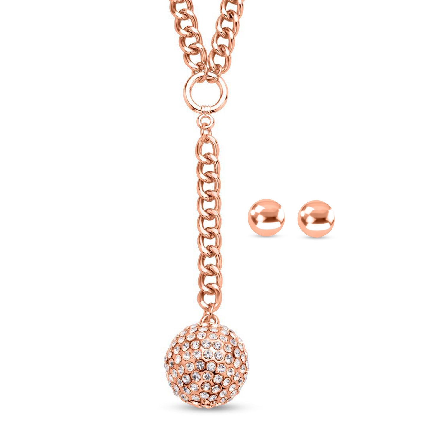 2er Set - Weißes Kristall-Collier und Ohrstecker, ca. 50 cm, roséfarben