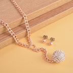 2er Set - Weißes Kristall-Collier und Ohrstecker, ca. 50 cm, roséfarben