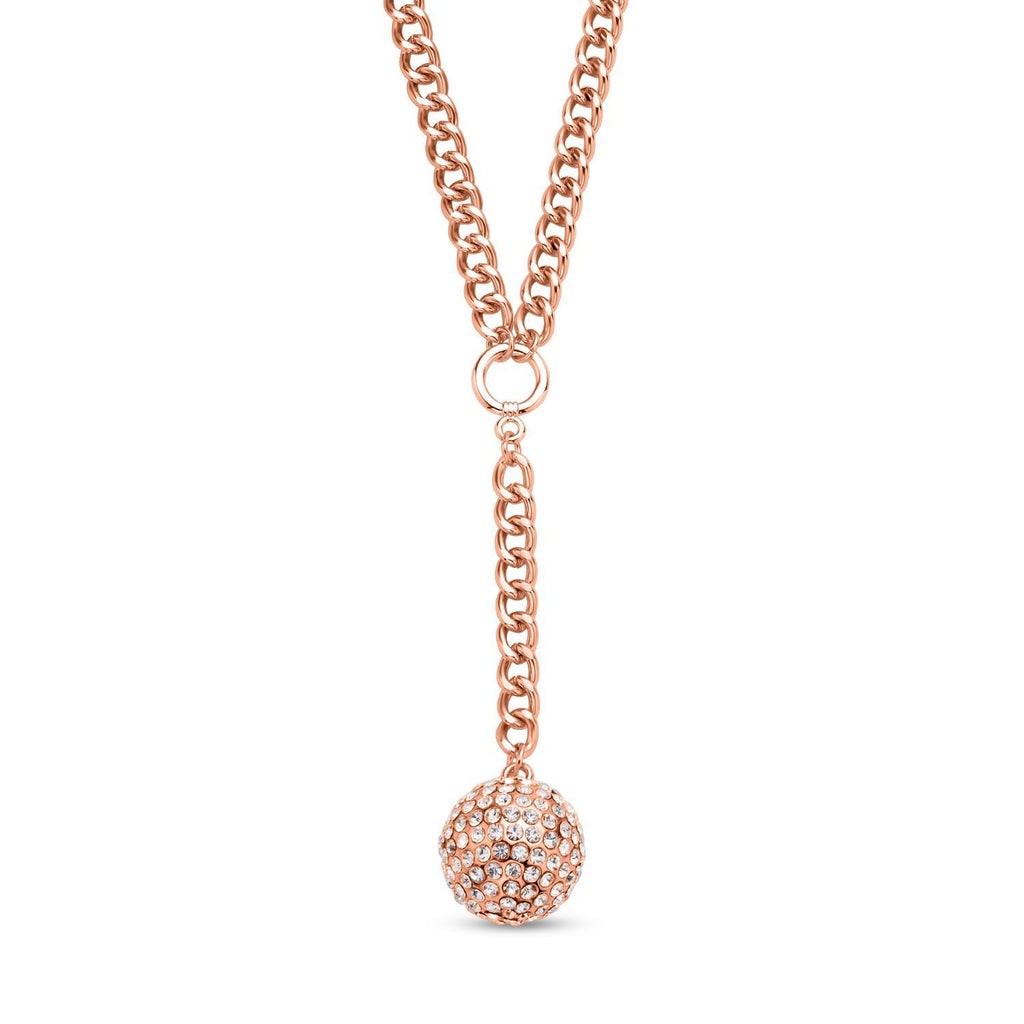 2er Set - Weißes Kristall-Collier und Ohrstecker, ca. 50 cm, roséfarben