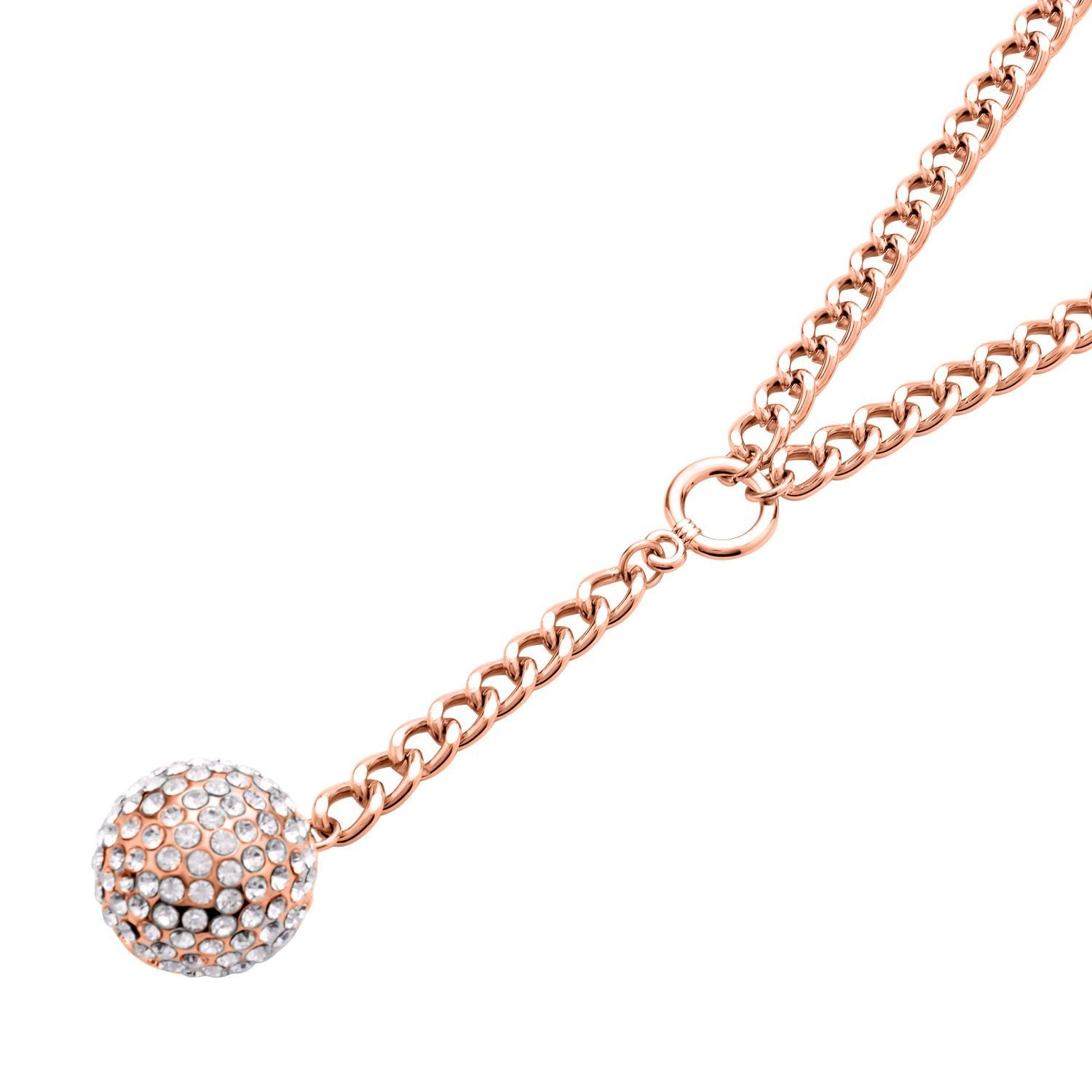 2er Set - Weißes Kristall-Collier und Ohrstecker, ca. 50 cm, roséfarben