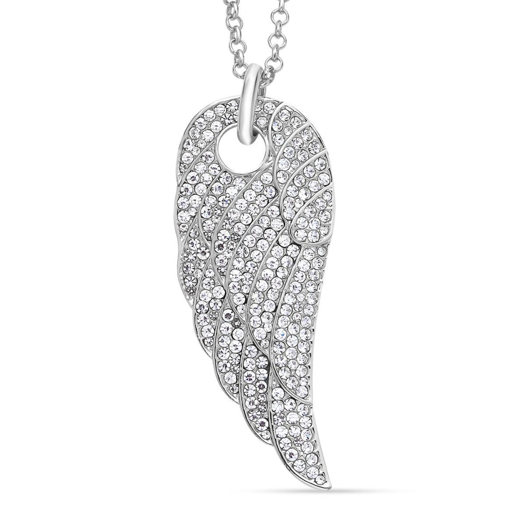 Weißer Kristall Flügel-Anhänger mit Kette, silberfarben