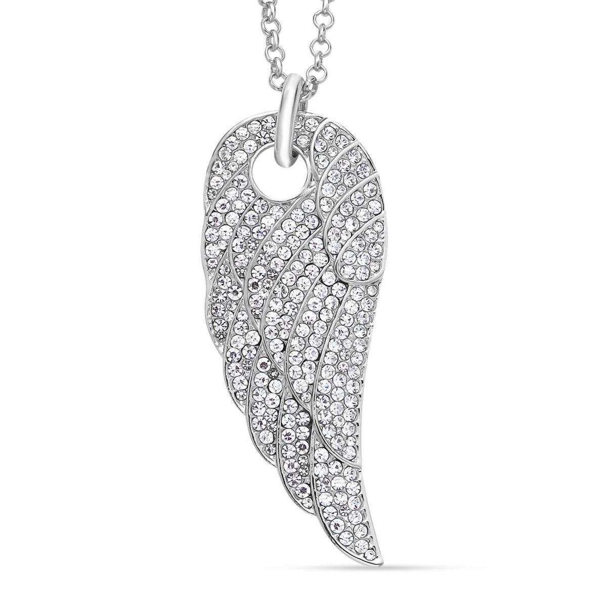 Weißer Kristall Flügel-Anhänger mit Kette, silberfarben