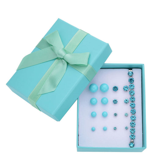 9er-Set - weiße Muschelkernperle Ohrringe und Kristall Ohrringe und Armband, Messing und Edelstahl