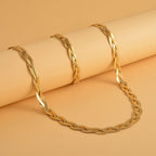 2er Set - Geflochtene Halskette und Armband, Edelstahl goldfarben