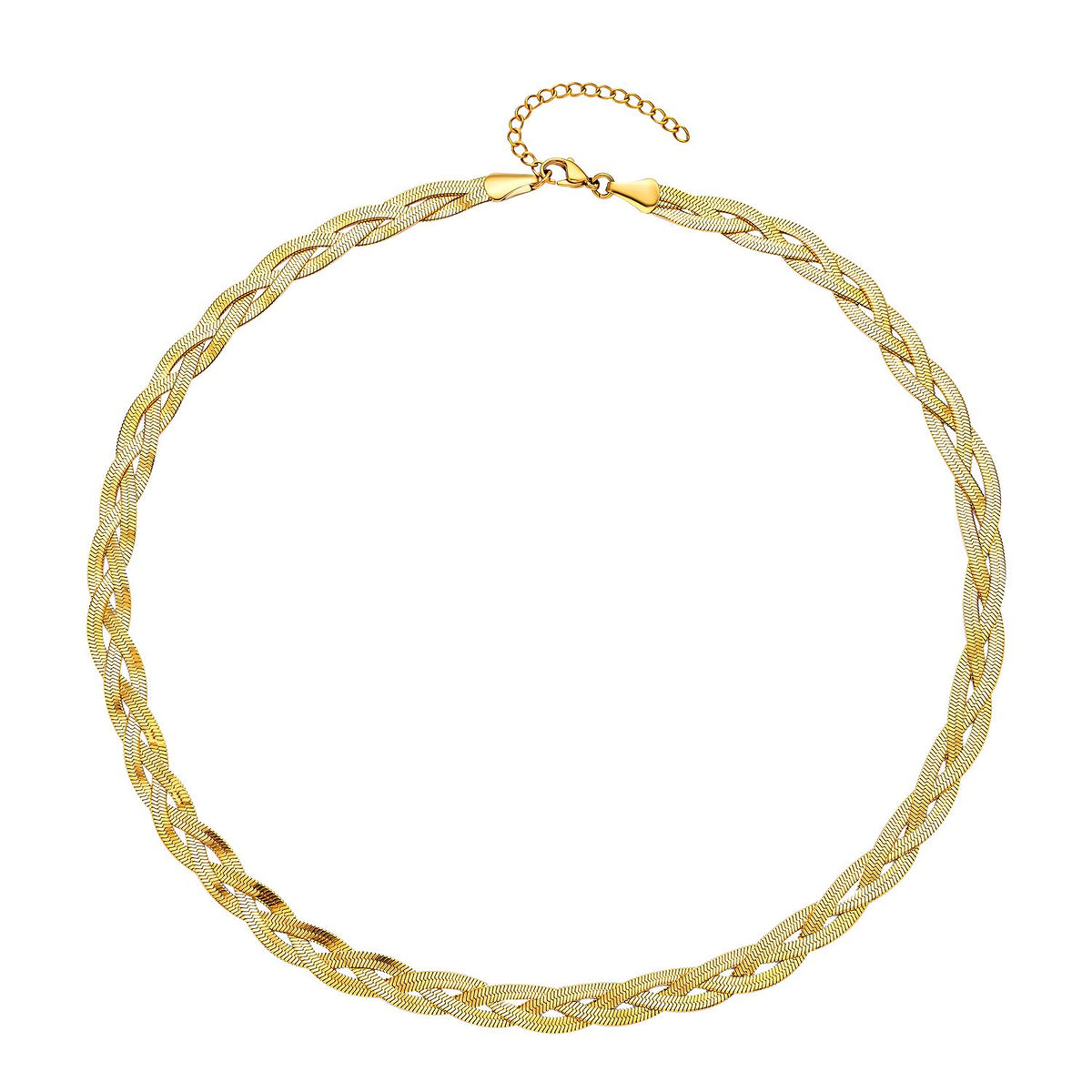 2er Set - Geflochtene Halskette und Armband, Edelstahl goldfarben
