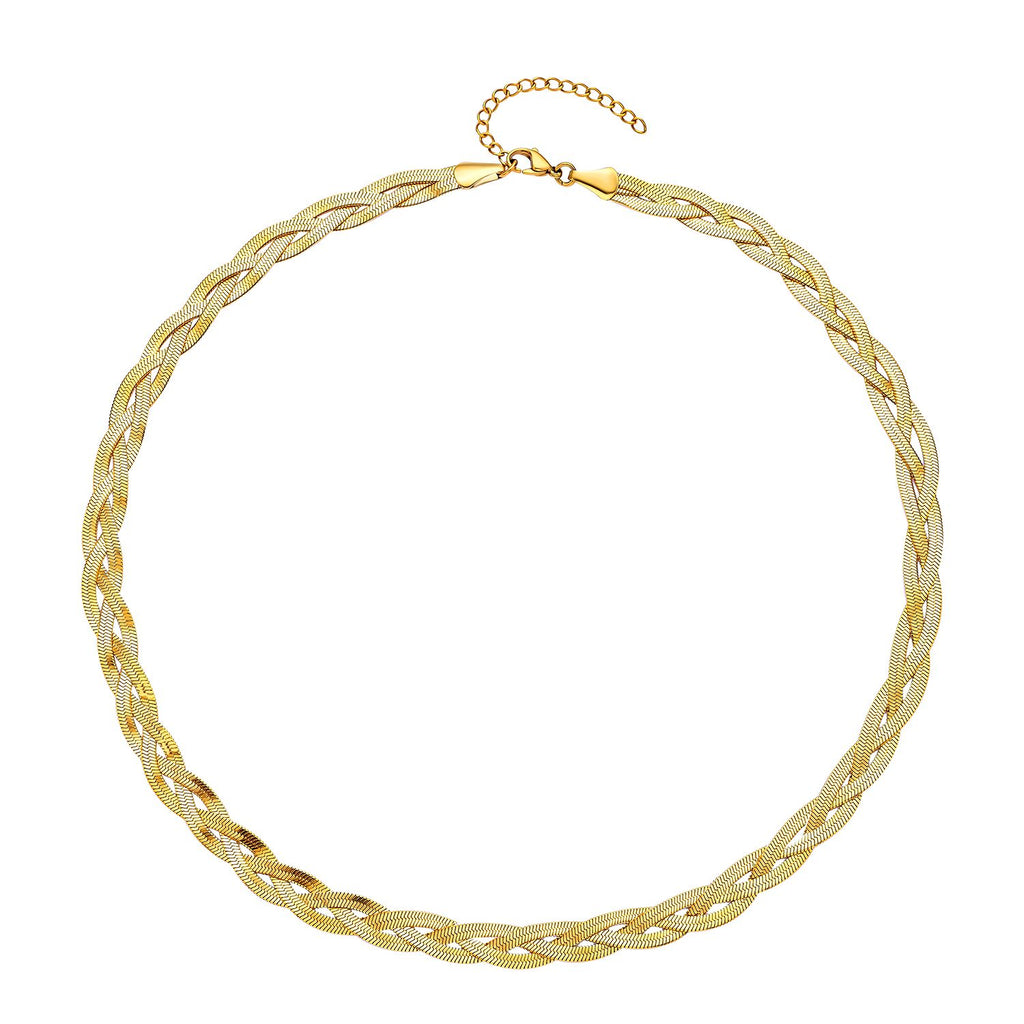 2er Set - Geflochtene Halskette und Armband, Edelstahl goldfarben