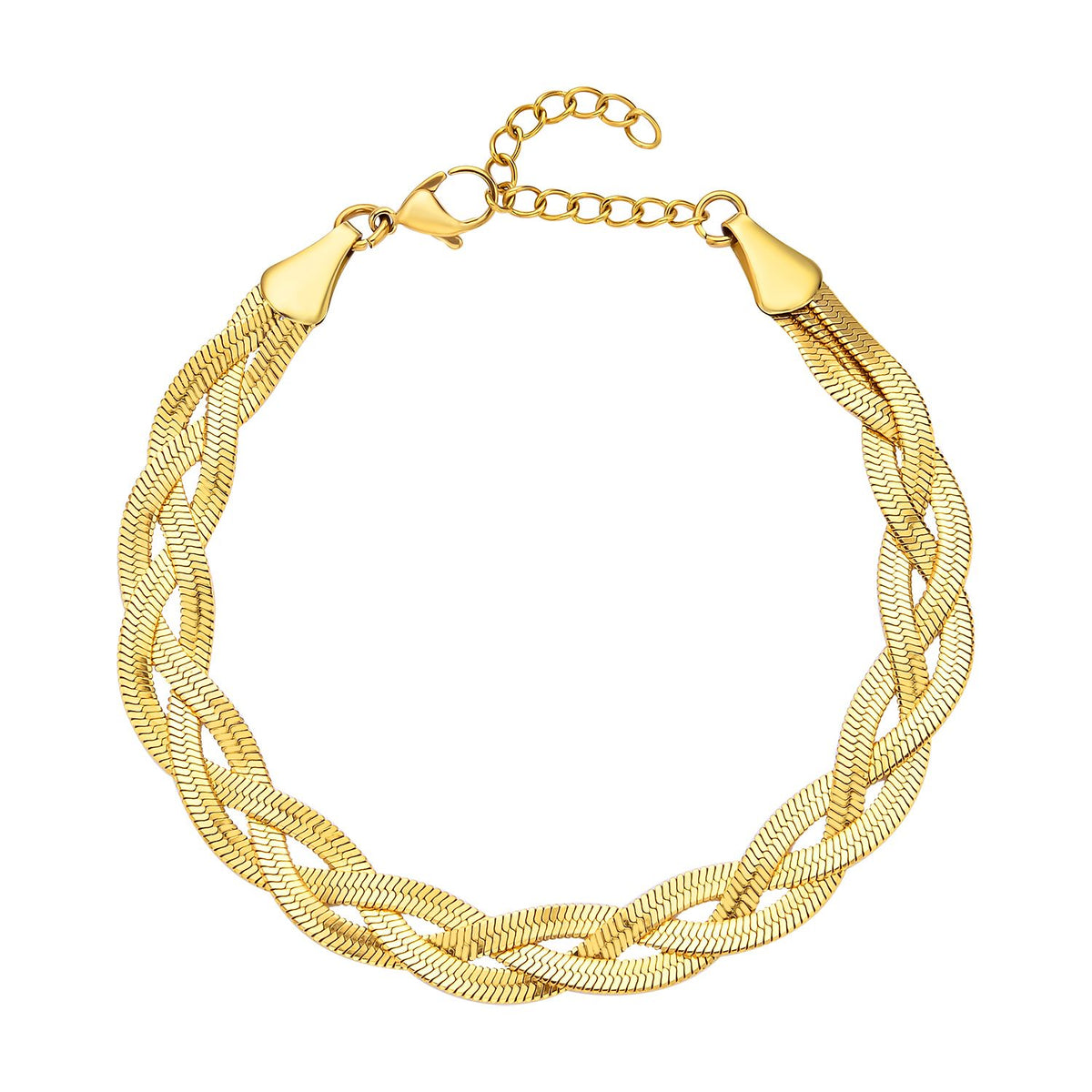 2er Set - Geflochtene Halskette und Armband, Edelstahl goldfarben