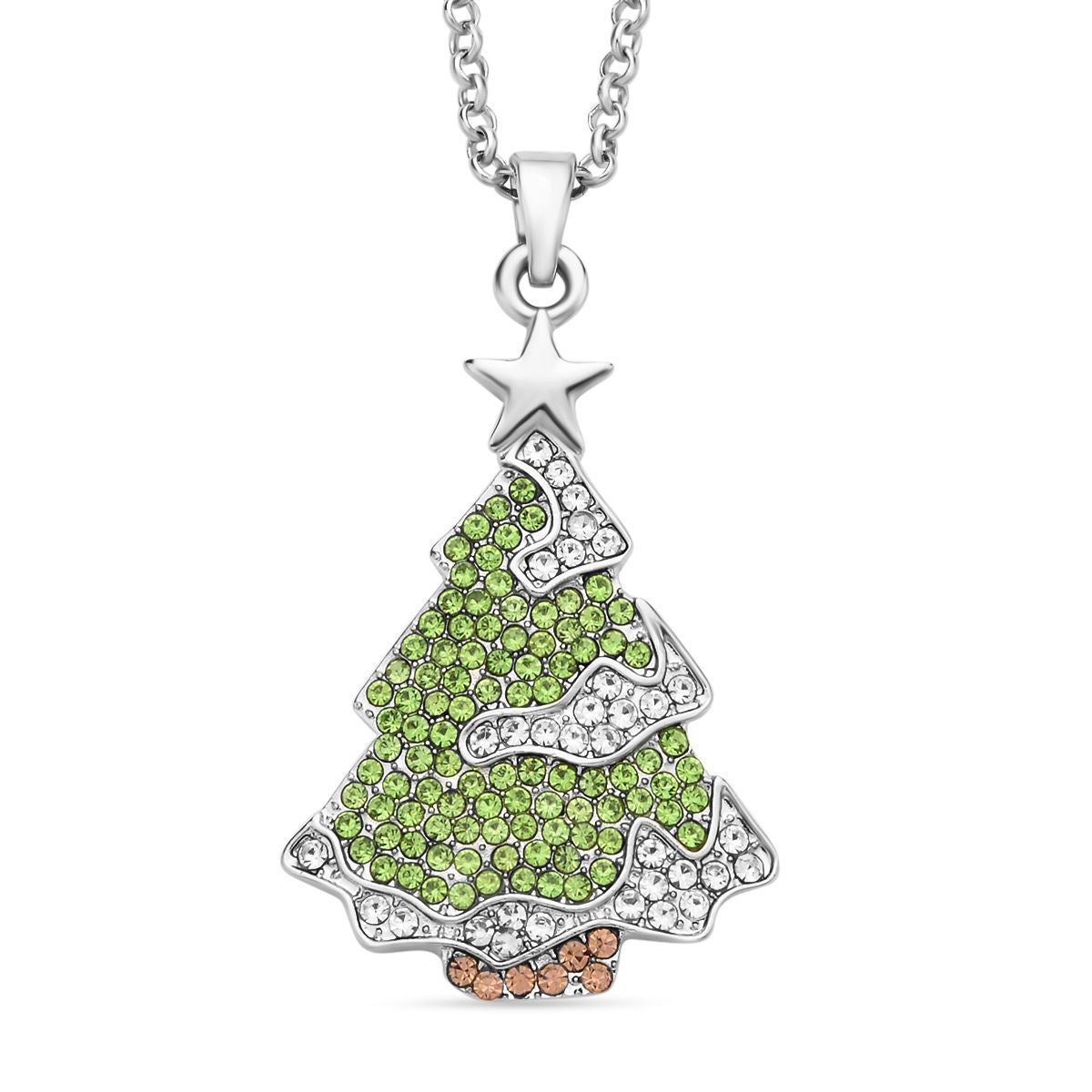 Mehrfarbiger Kristall Christbaum-Anhänger mit Kette, silberfarben 2.80 ct