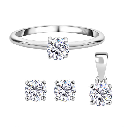 Moissanit Ring, Anhänger und Ohrringe, 925 Silber rhodiniert ca. 1.70 ct