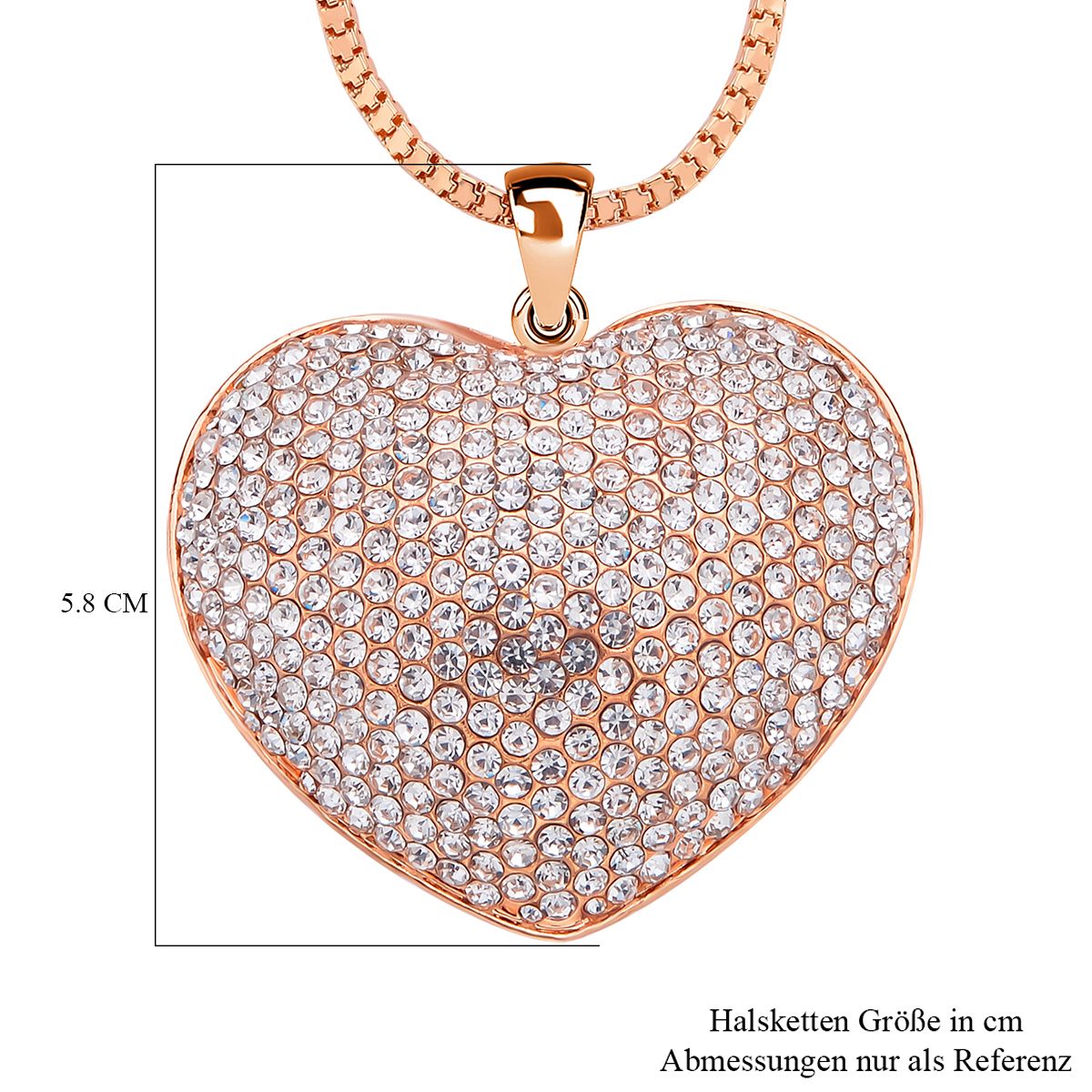Roséfarbener Kristall-Herzanhänger mit Kette