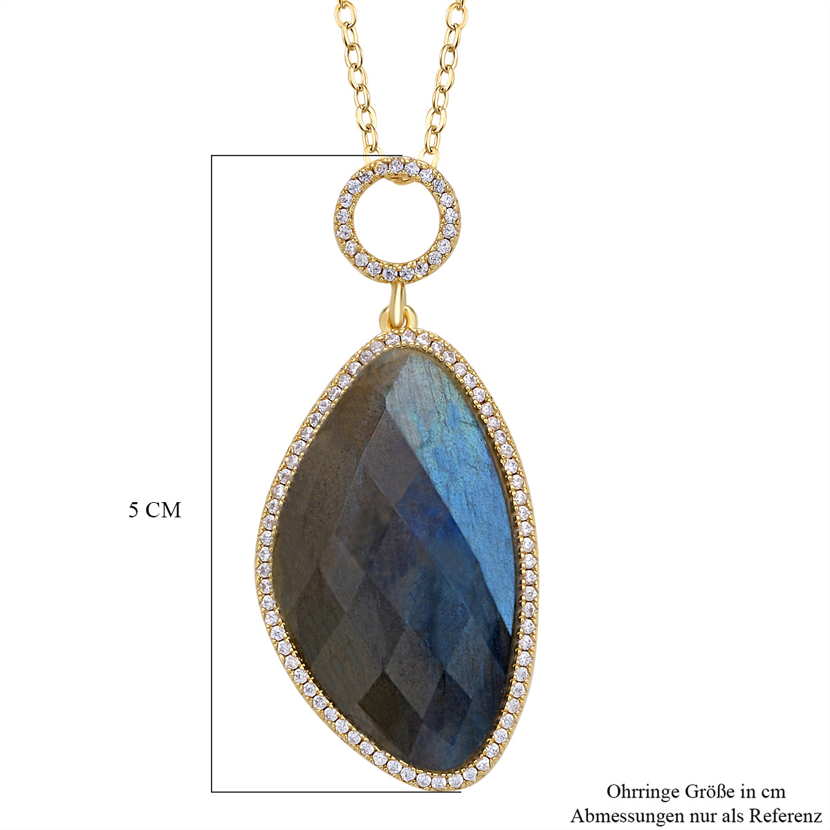 Labradorit Halo, Weißer Zirkonia Anhänger mit Kette,ca. 18.00 ct