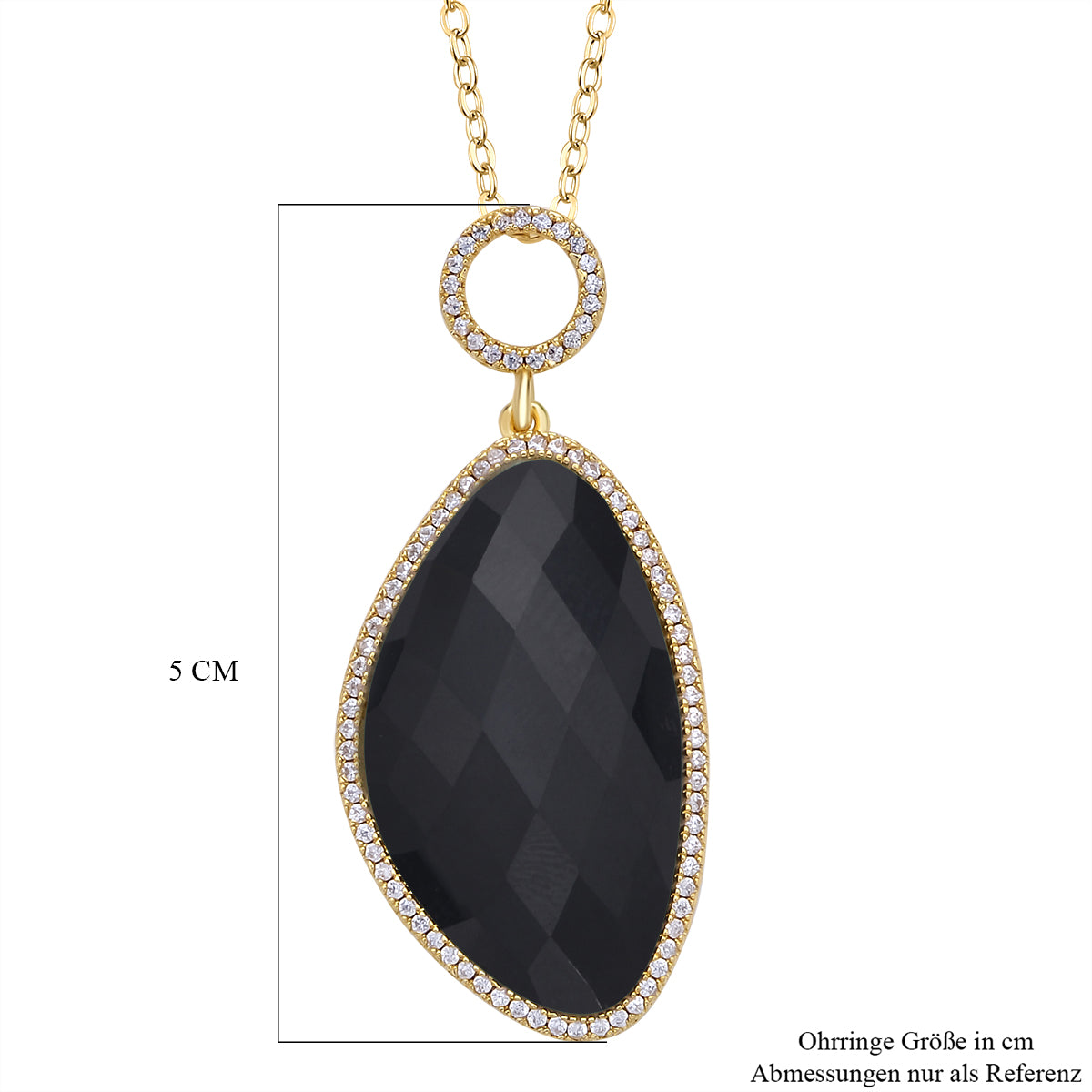 Schwarz gefärbter Achat, Weißer Zirkonia Anhänger mit Kette, ca. 18.00 ct