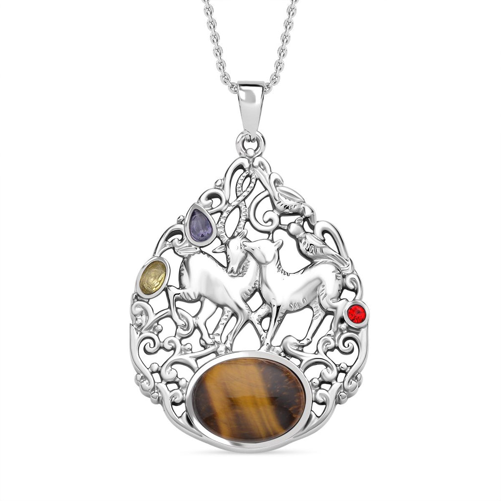 Gelbes Tigerauge, gelber Zirkonia Anhänger mit Kette, 316L Edelstahl