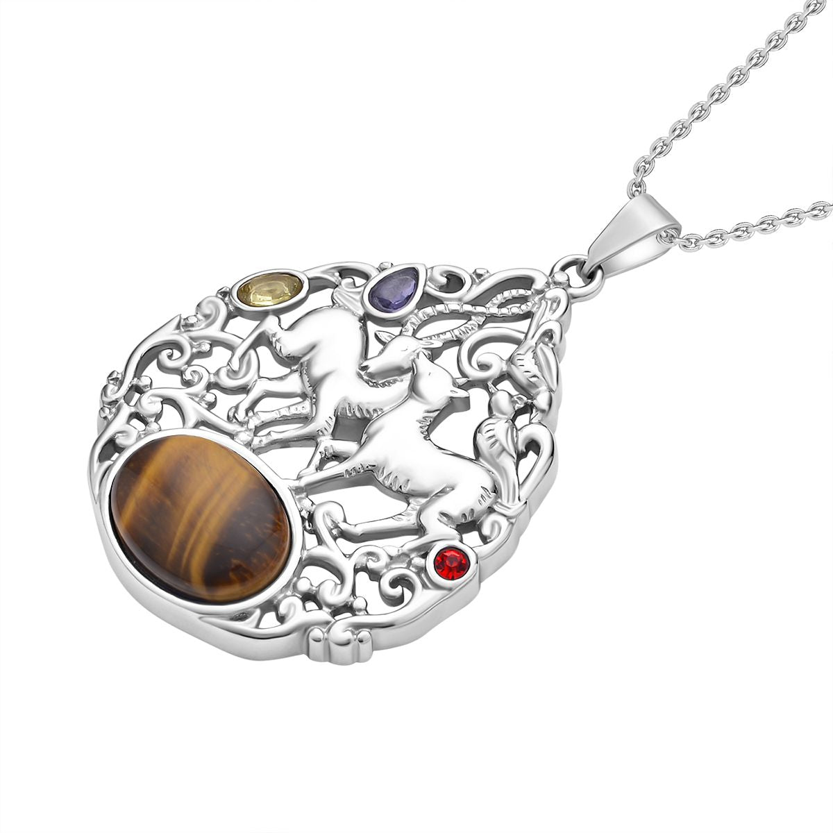 Gelbes Tigerauge, gelber Zirkonia Anhänger mit Kette, 316L Edelstahl