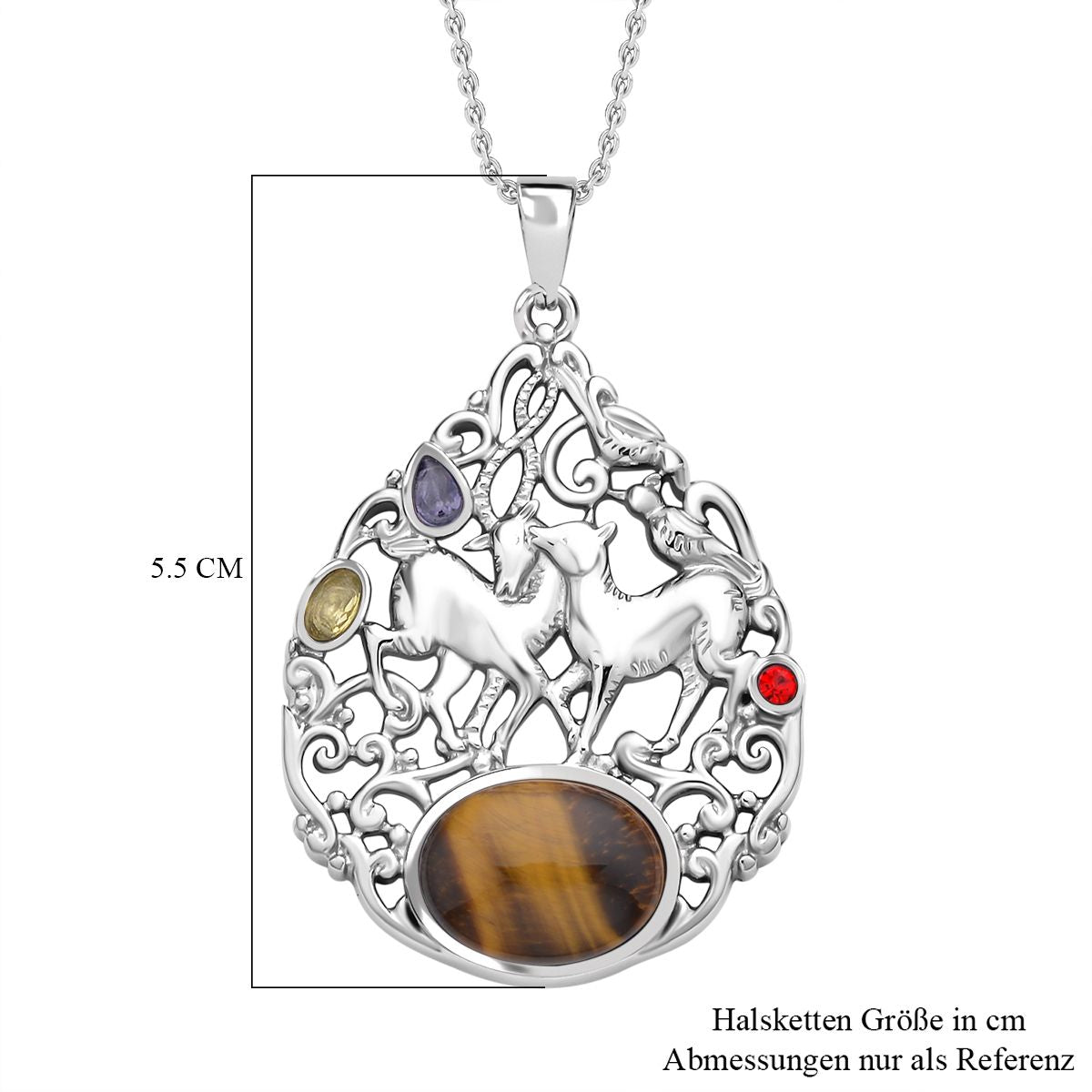 Gelbes Tigerauge, gelber Zirkonia Anhänger mit Kette, 316L Edelstahl