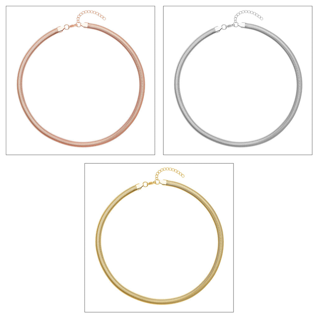 EVER TRUE 6er - Schlangen Halskette und Armband, 316L Edelstahl 750 vergoldet und 750 rosévergoldet