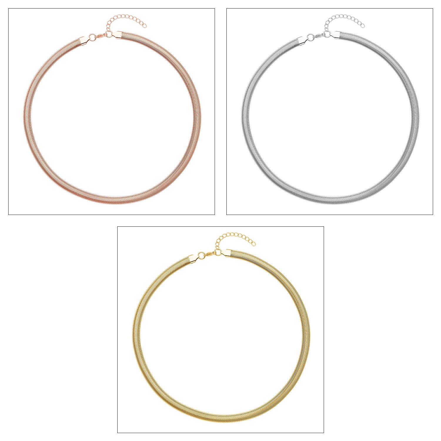 EVER TRUE 6er - Schlangen Halskette und Armband, 316L Edelstahl 750 vergoldet und 750 rosévergoldet