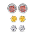 3er-Set- weiße, gelbe und rote Zirkonia-Ohrringe - 5,10 ct.