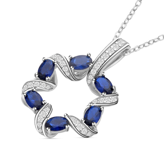 Blauer und weißer Zirkonia Anhänger mit Kette im Set, Messing