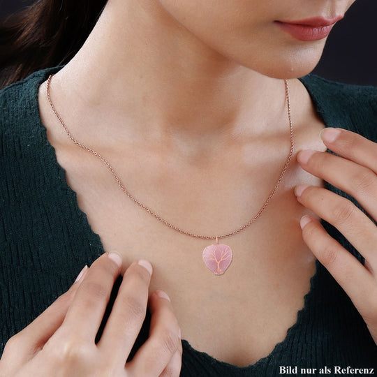 Rosenquarz Herzanhänger mit Kette, Messing und Edelstahl, rosévergoldet, ca. 50.00 ct