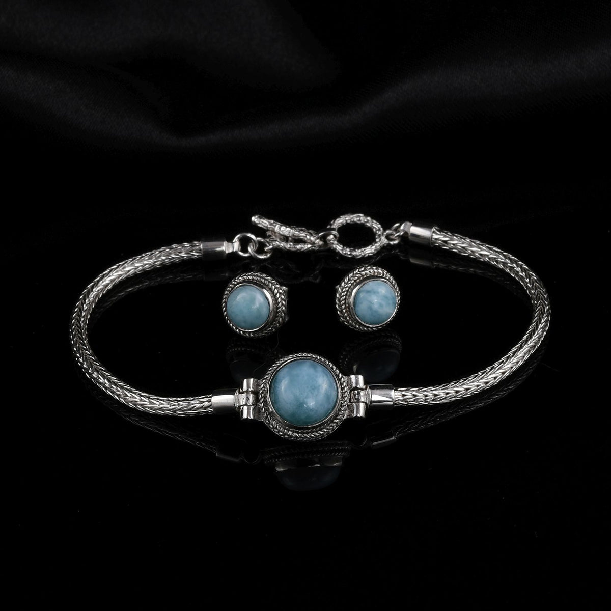 2er Set Royal Bali - Larimar Armband und Ohrringe, 925 Silber, ca. 7.00 ct