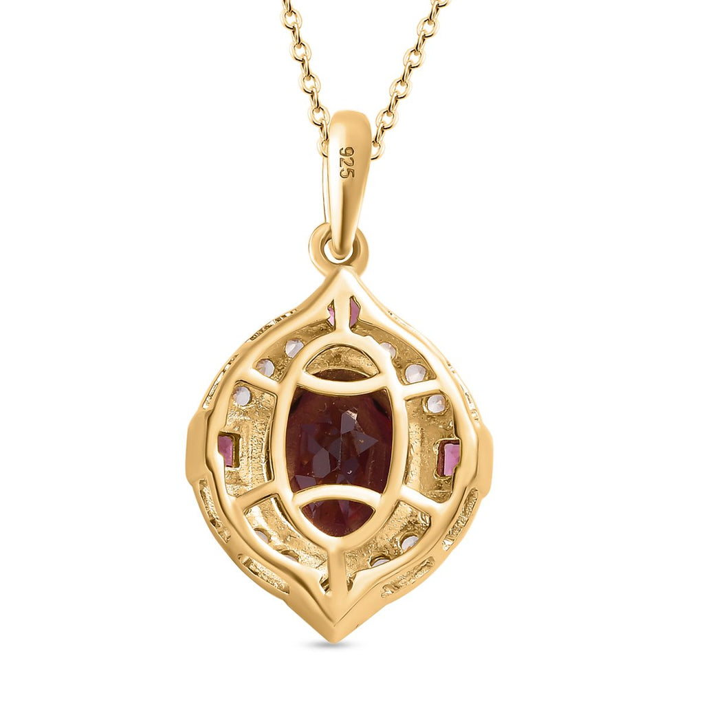 Rhodolith Granat Anhänger mit Kette, 925 Silber vergoldet, ca. 3.52 ct