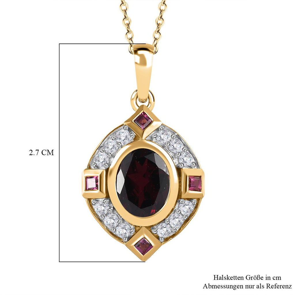 Rhodolith Granat Anhänger mit Kette, 925 Silber vergoldet, ca. 3.52 ct