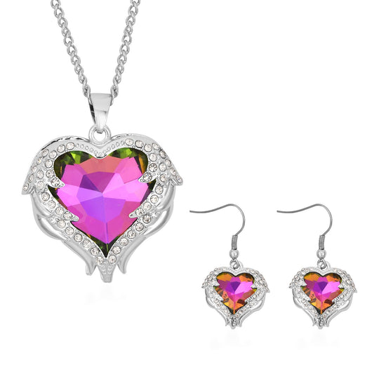 2er Set Glas, Kristall Anhänger mit Kette und Ohrringe, Blau