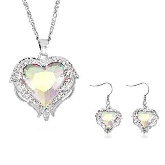 2er Set Glas, Kristall Anhänger mit Kette und Ohrringe, Blau