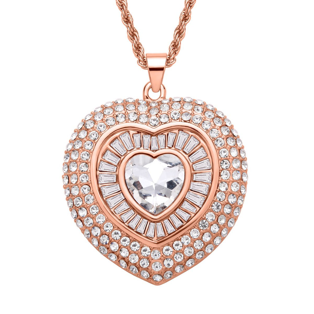 Herz Kristall Anhanger mit Kette, roségoldfarben
