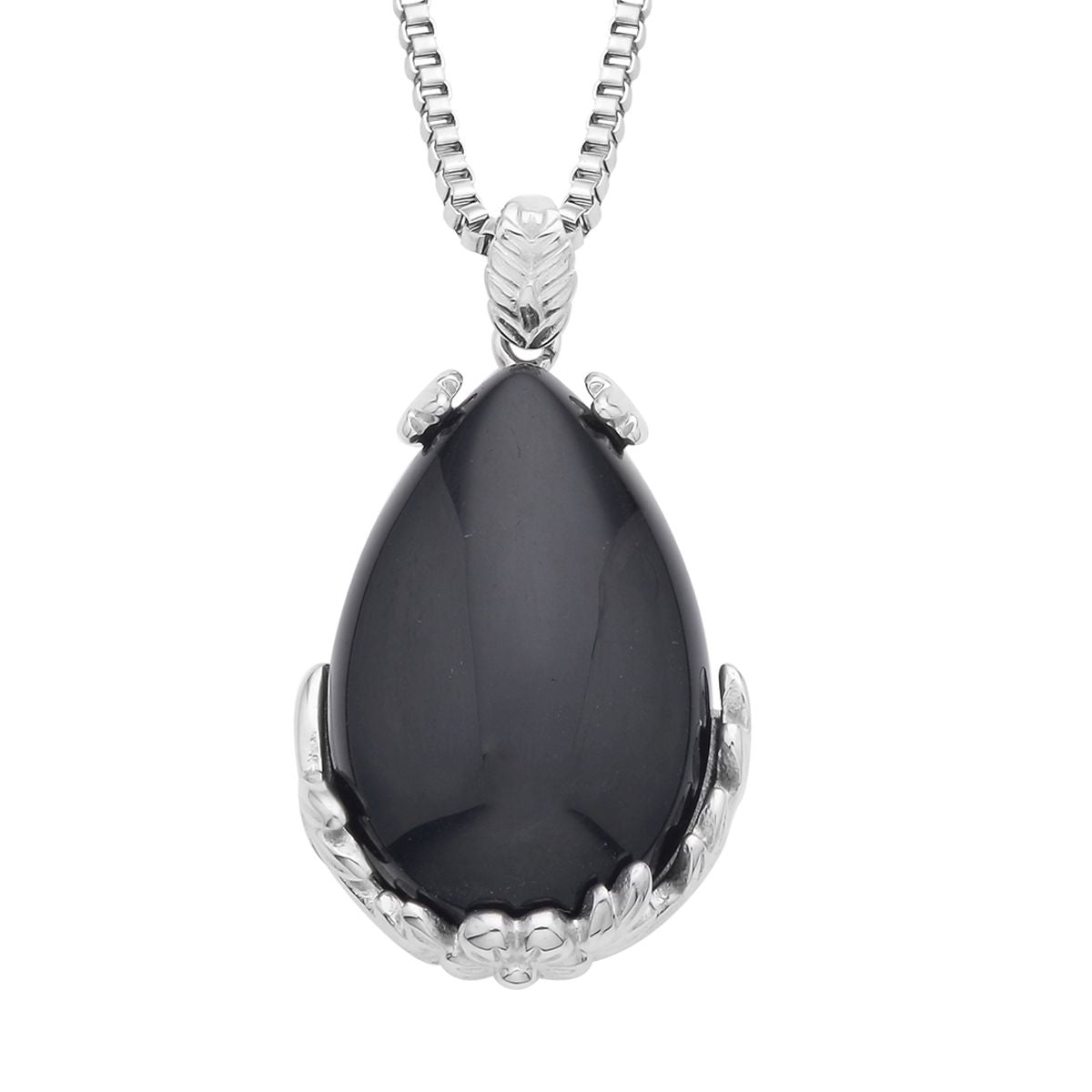 Schwarzer Obsidian Anhänger mit Kette, ca. 50 cm 316L Edelstahl ca. 55.00 ct