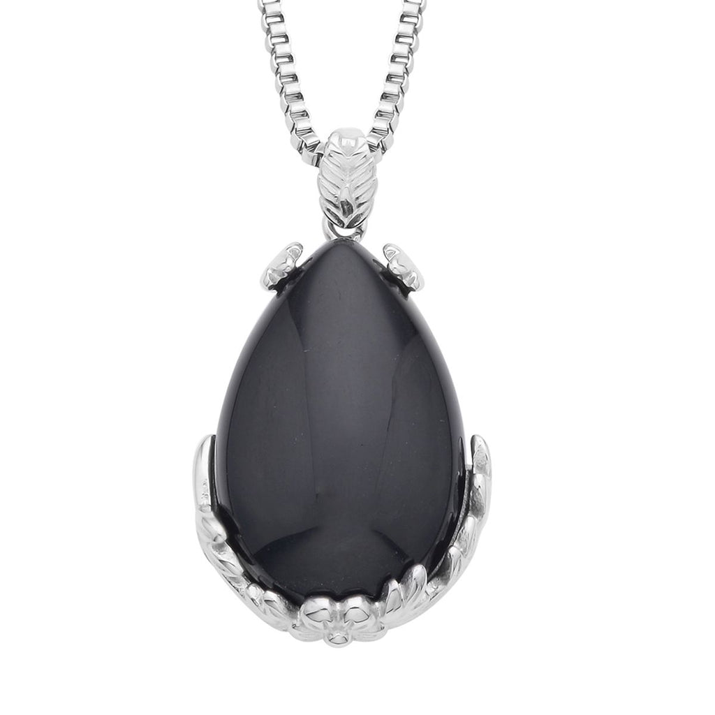 Schwarzer Obsidian Anhänger mit Kette, ca. 50 cm 316L Edelstahl ca. 55.00 ct
