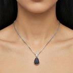 Schwarzer Obsidian Anhänger mit Kette, ca. 50 cm 316L Edelstahl ca. 55.00 ct