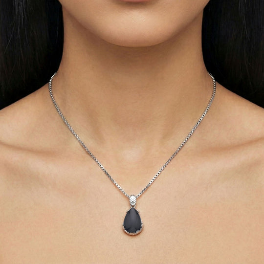 Schwarzer Obsidian Anhänger mit Kette, ca. 50 cm 316L Edelstahl ca. 55.00 ct