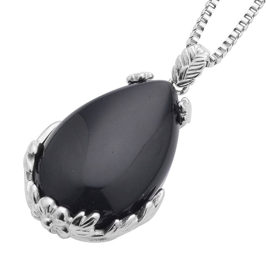 Schwarzer Obsidian Anhänger mit Kette, ca. 50 cm 316L Edelstahl ca. 55.00 ct