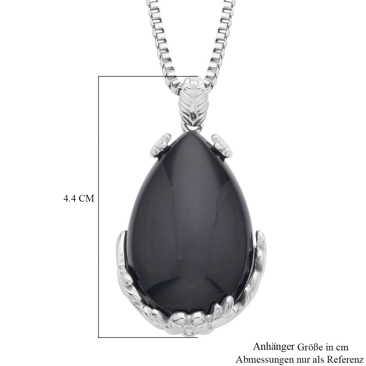 Schwarzer Obsidian Anhänger mit Kette, ca. 50 cm 316L Edelstahl ca. 55.00 ct