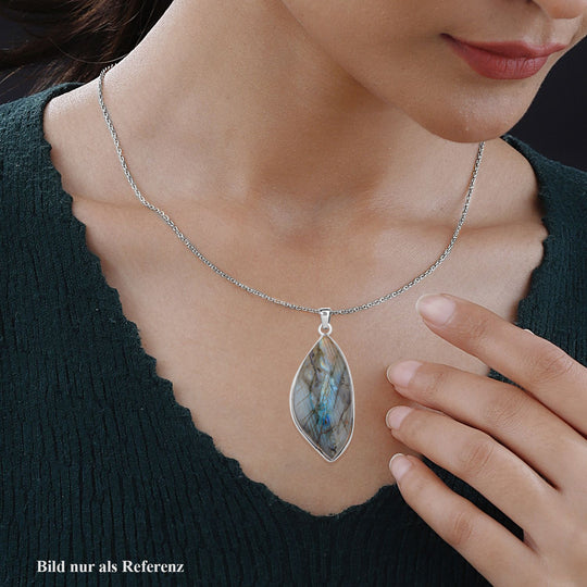 Labradorit Anhänger mit Kette, Messing und Edelstahl ca. 55.00 ct