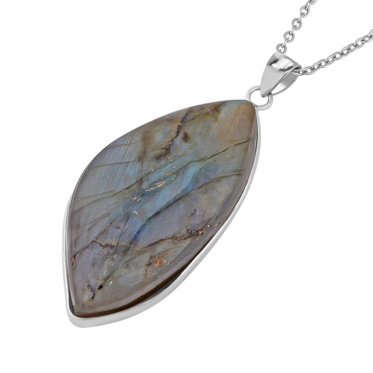 Labradorit Anhänger mit Kette, Messing und Edelstahl ca. 55.00 ct