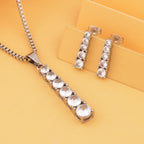 2er Set - Brillantes, weißes, rund geschliffenes Kristall-Schmuckset, mit Ohrringe und Halskette 316L Edelstahl