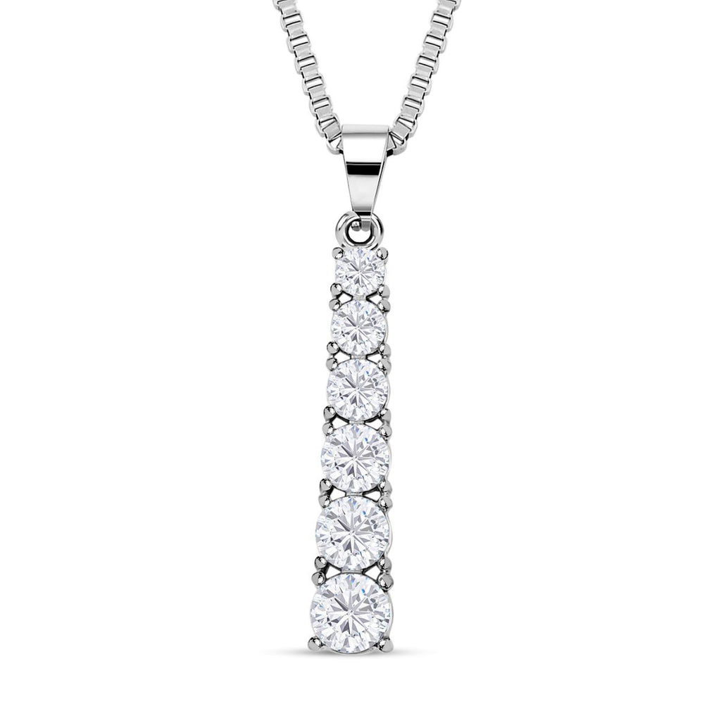 2er Set - Brillantes, weißes, rund geschliffenes Kristall-Schmuckset, mit Ohrringe und Halskette 316L Edelstahl