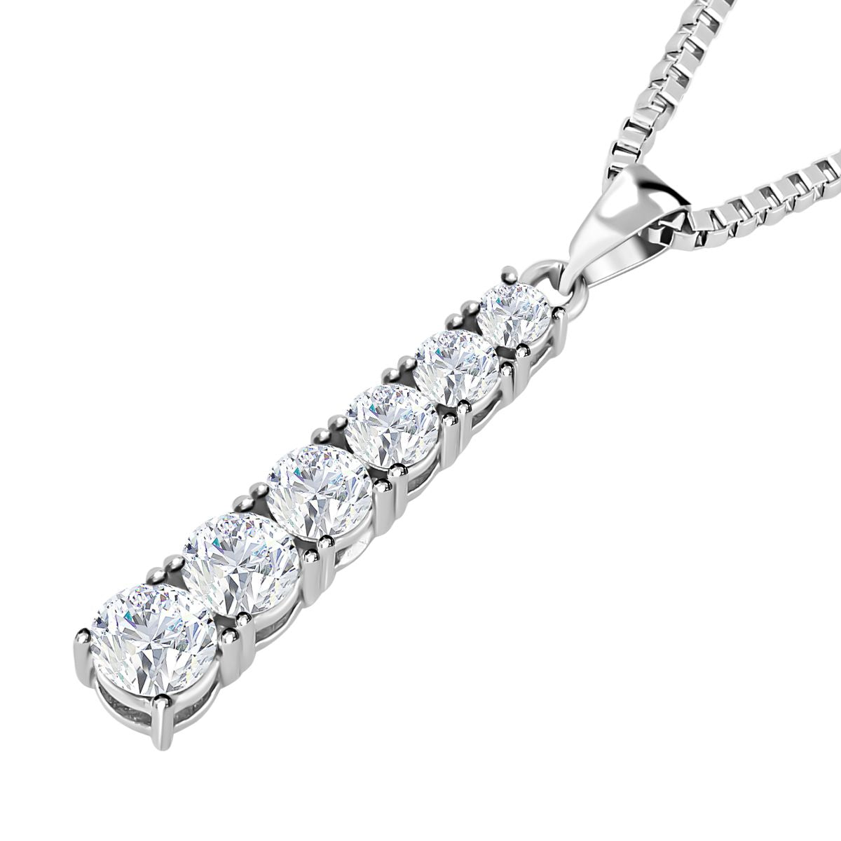 2er Set - Brillantes, weißes, rund geschliffenes Kristall-Schmuckset, mit Ohrringe und Halskette 316L Edelstahl