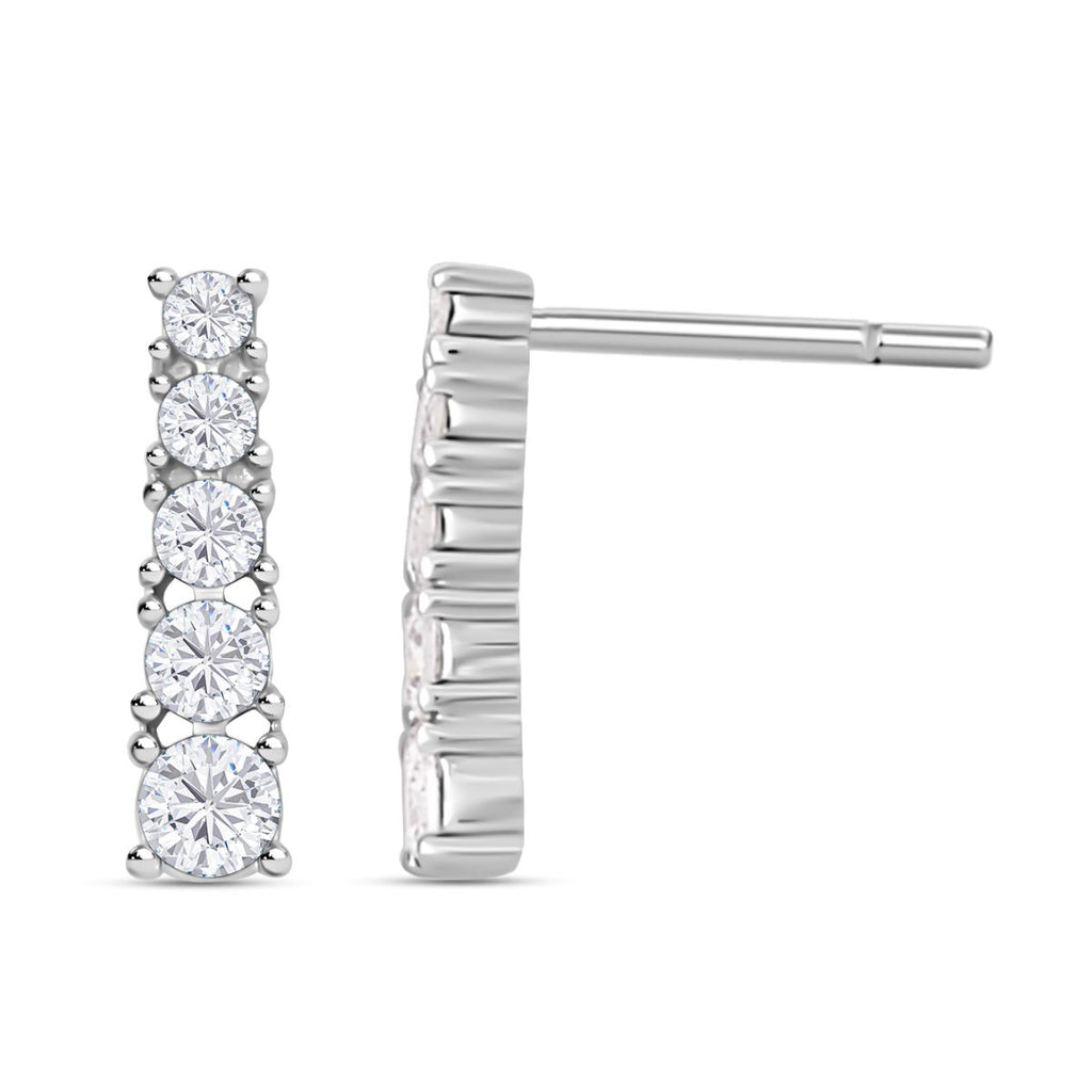 2er Set - Brillantes, weißes, rund geschliffenes Kristall-Schmuckset, mit Ohrringe und Halskette 316L Edelstahl