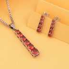 2er Set - Brillantes, rotes, rund geschliffenes Kristall-Schmuckset, mit Ohrringe und Halskette 316L Edelstahl
